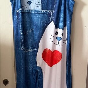 Blue Cat Print Sleeveless jumpsuit